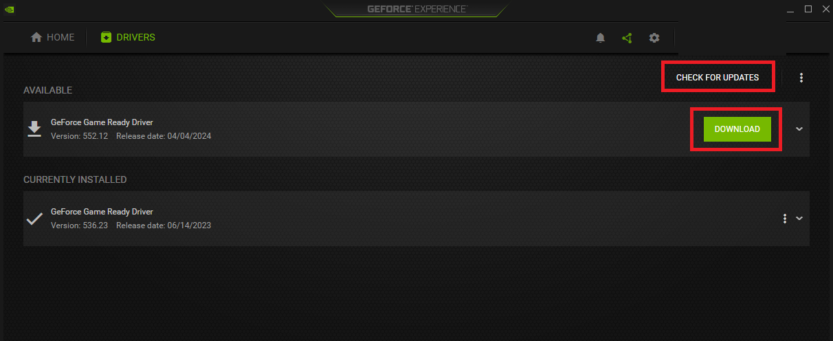 GeForce Experience'ta Güncellemeleri Kontrol Etme